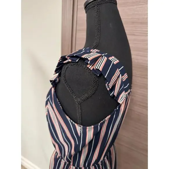 Monteau Los Angeles Women’s Dress M Navy Blue White Pink Striped Sleeveless - Picture 5 of 8